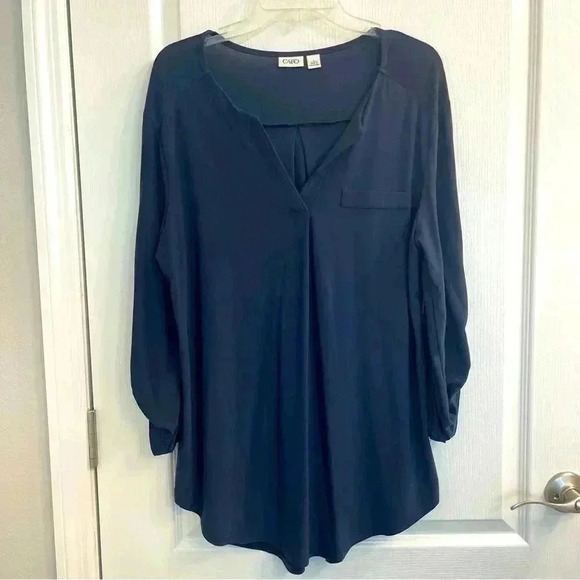 Cato Tops - Dark Navy Blue V-Neck Blouse by Cato